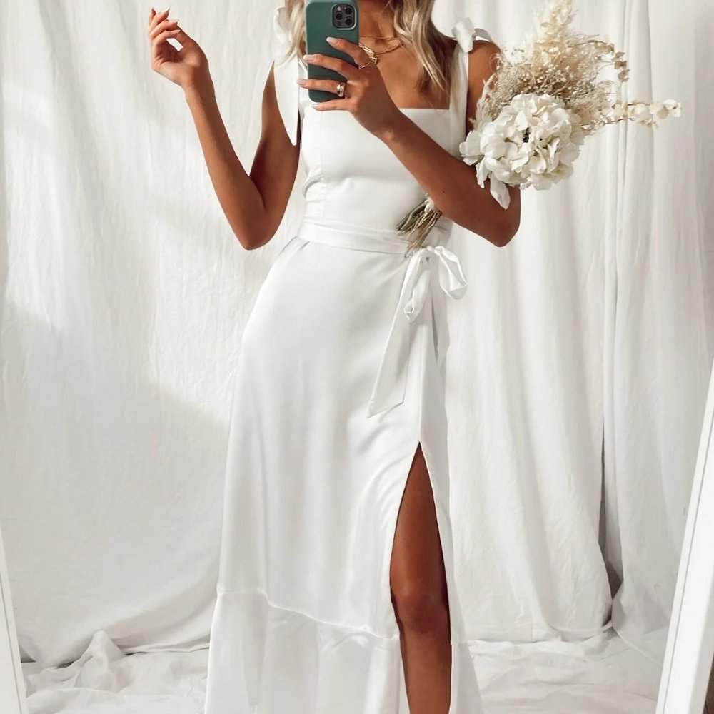 Garden Midi Dress - White Satin - Show Me Your MuMu